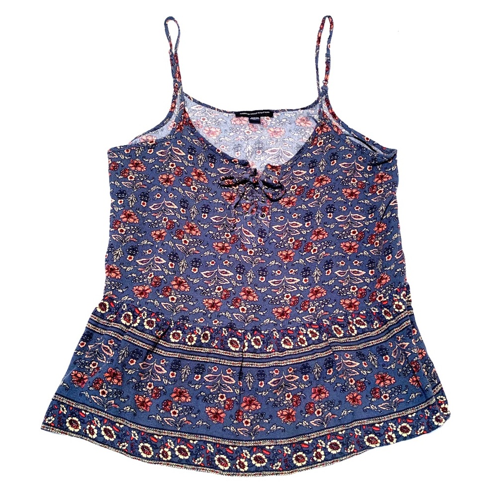 American Eagle Blue Floral Tank Top